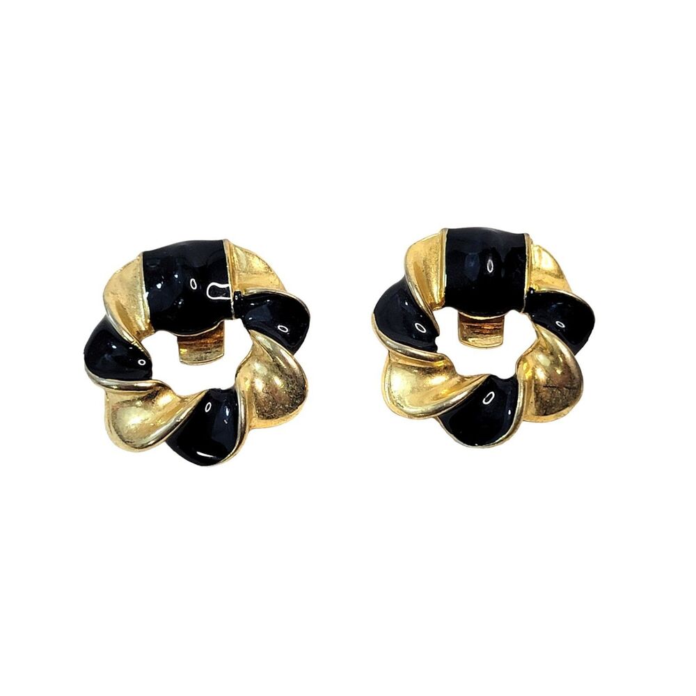 Vintage Bluette Shoe Clips Gold Tone Black Enamel Made In France